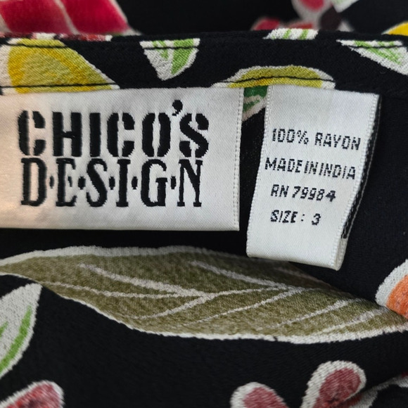 Chico's Design Ruffle Hem Vibrant Floral Knee Length Skirt 3 - L - Picture 3 of 4